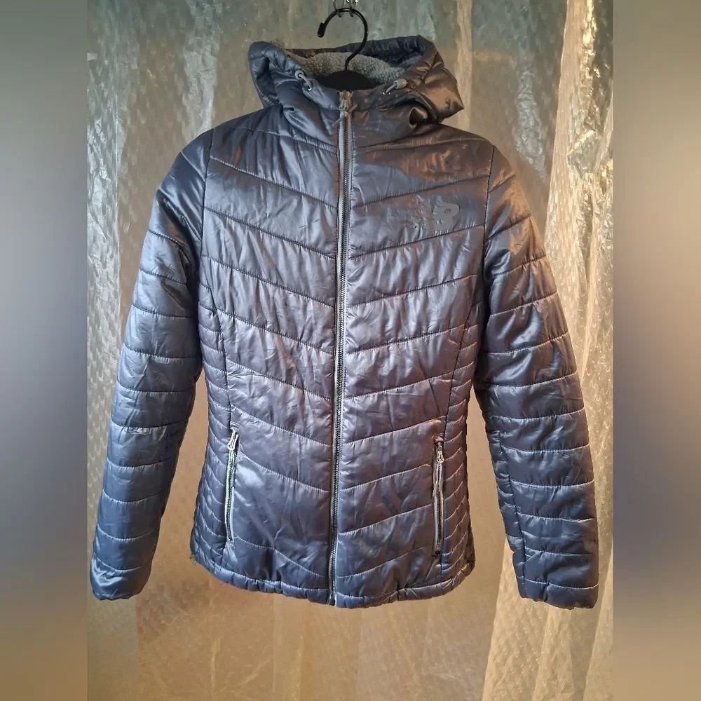 New Balance Women's Quilted Hooded Puffer Jacket - Gray/Silver Sz Small